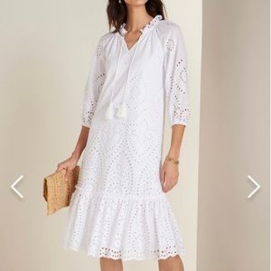 New Eyelet Shift Dress with Tassel Tie V Neck & three quarter sleeves